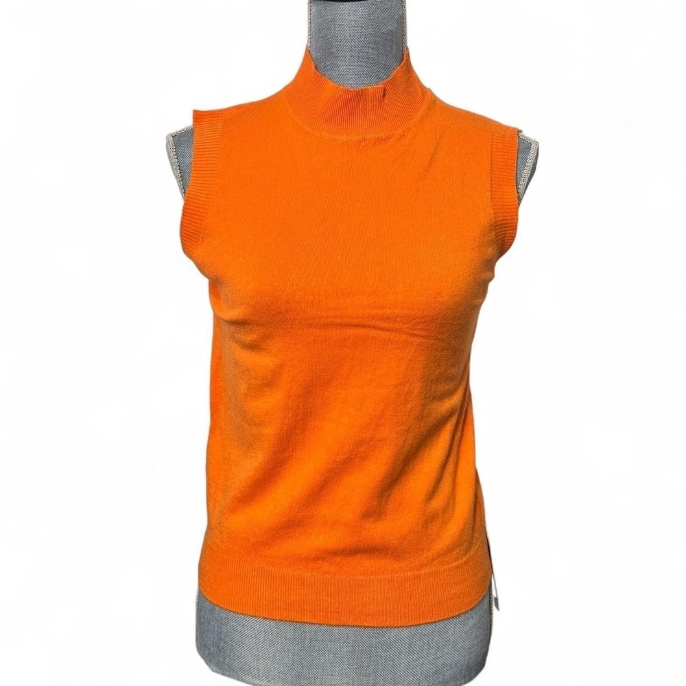Orange 100% Wool Sleeveless Mock Neck Sweater Vest Women Size S (2) NWT Dopamine